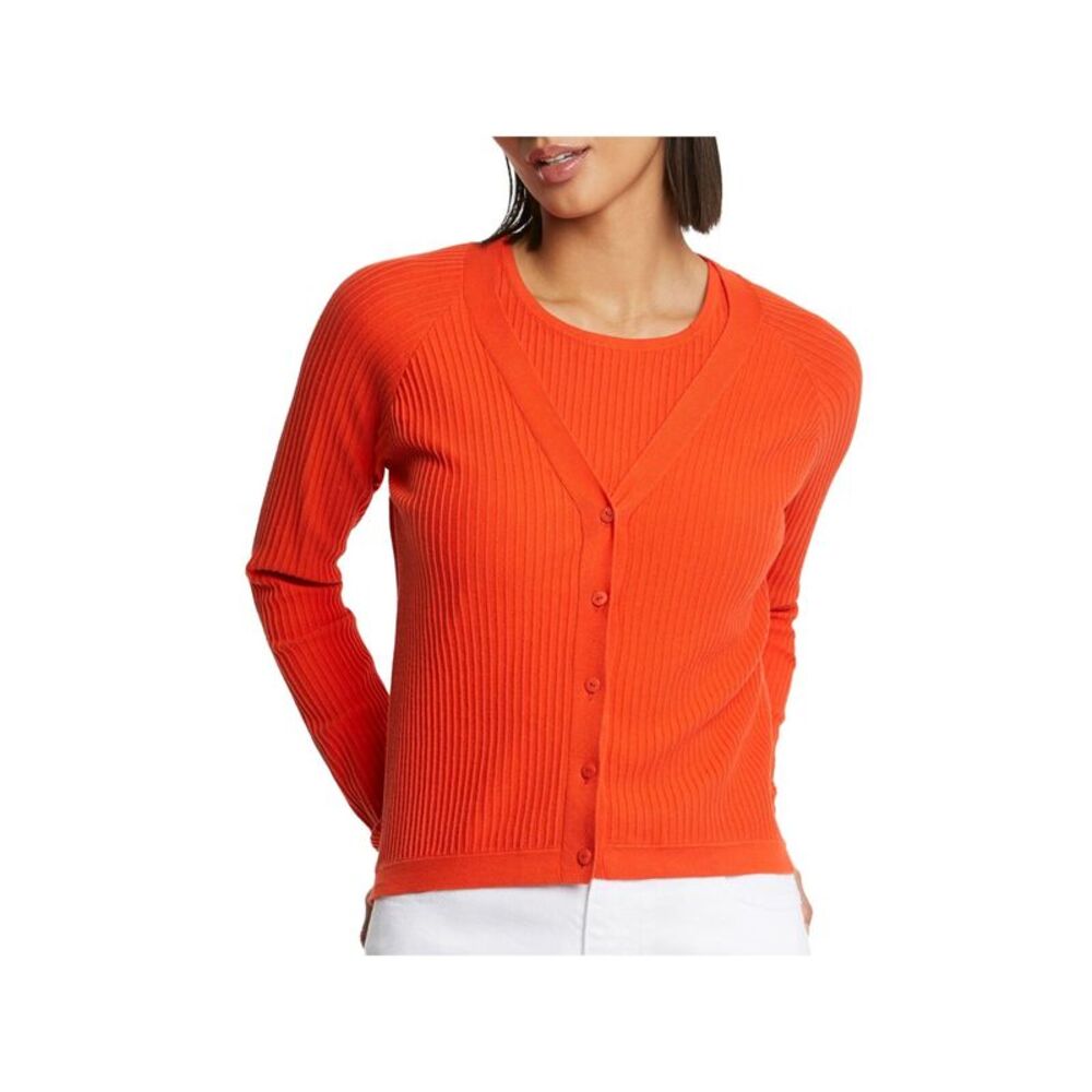 PAULE KA Womens Orange Long Sleeve V Neck Wear To Work Button Up Cardigan XL